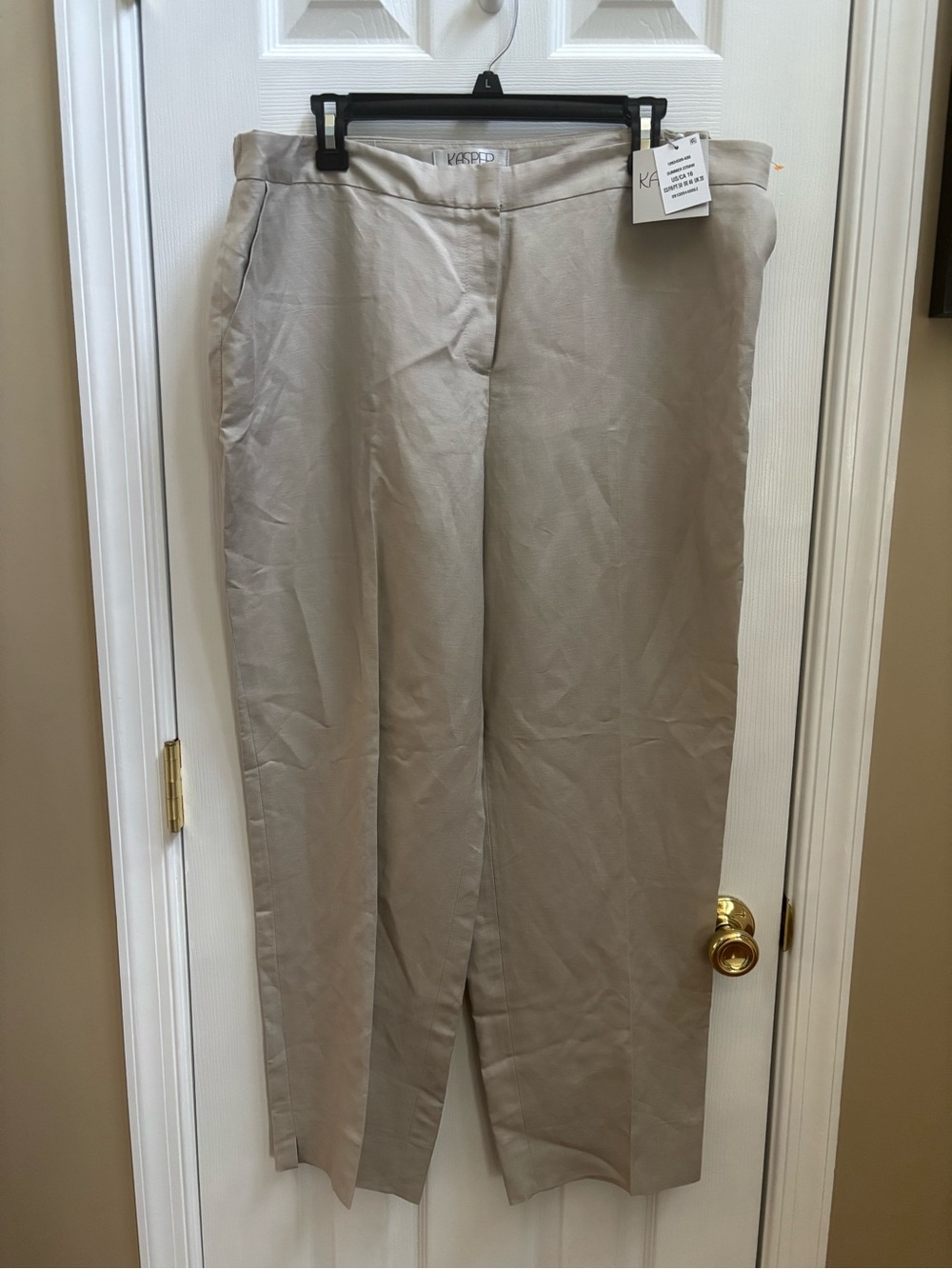 Kasper Women's Beige/Khaki Linen Blend Pants w/ Elastic Sides, Size 16, NWT